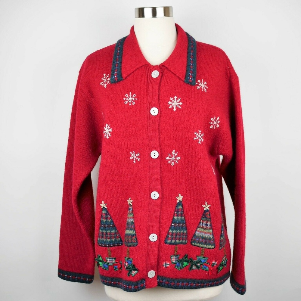 Talbots Red & green Christmas Tree wool sweater